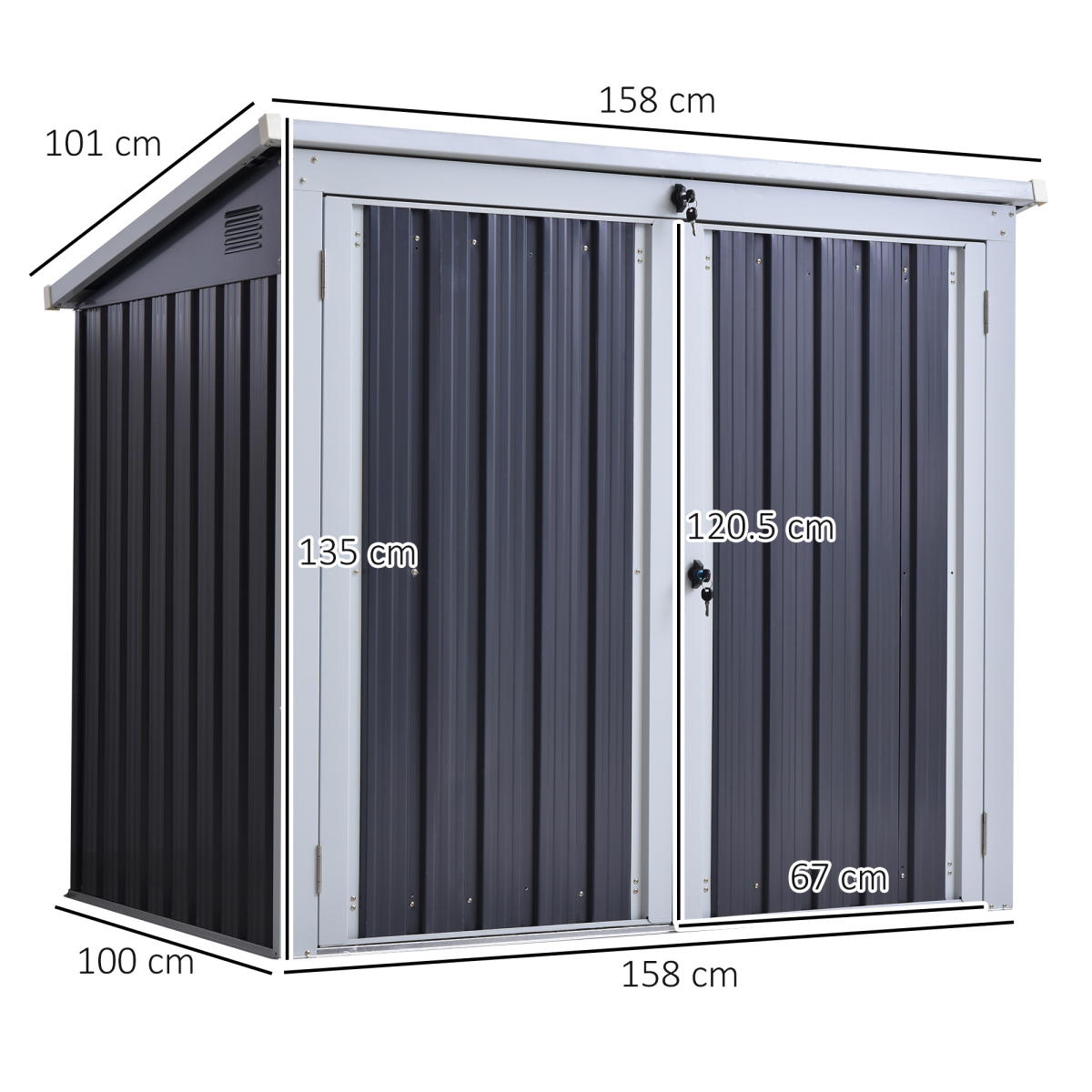 Steel Garden Storage Shed for 2 Wheelie Bins, Double Doors, Lift-Up Lid, Lockable Steel Bin Cover