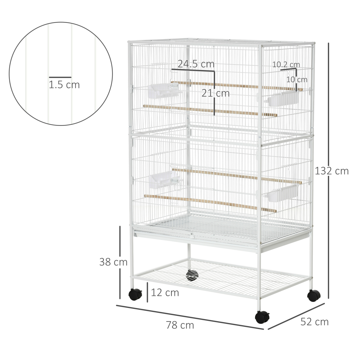 Large Bird Cage with Stand for Budgies and Finches, White