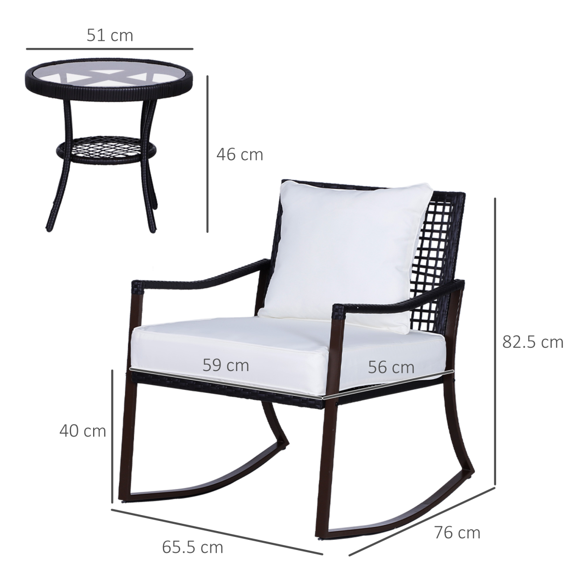 Outsunny 3-Piece Rocking Chair Bistro Set with Glass Table