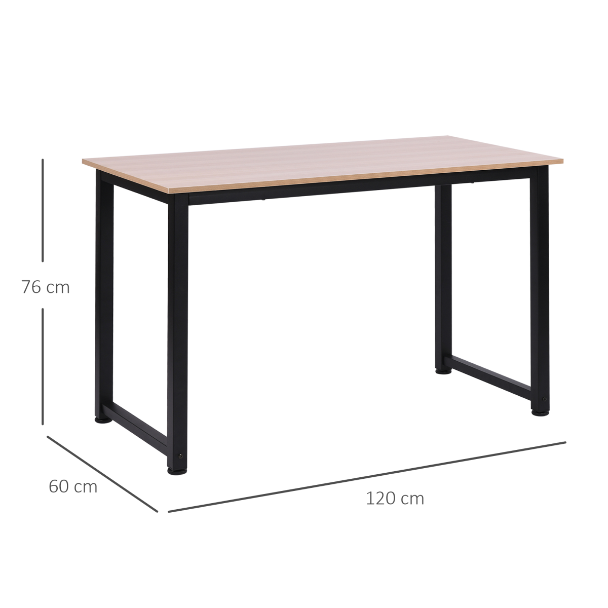 HOMCOM Computer Desk with Black Metal Frame, MDF Top, 120W x 60D x 76Hcm, Oak Grain Tone
