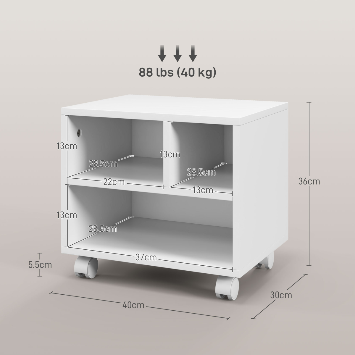 HOMCOM White Printer Stand with Storage and Wheels for Home Office