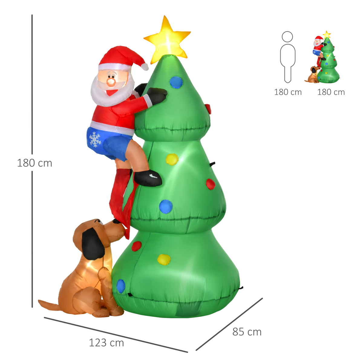 1.8m Inflatable Christmas Tree with Santa Claus and Dog, LED Lighted Christmas Decoration, Indoor and Outdoor Holiday Display