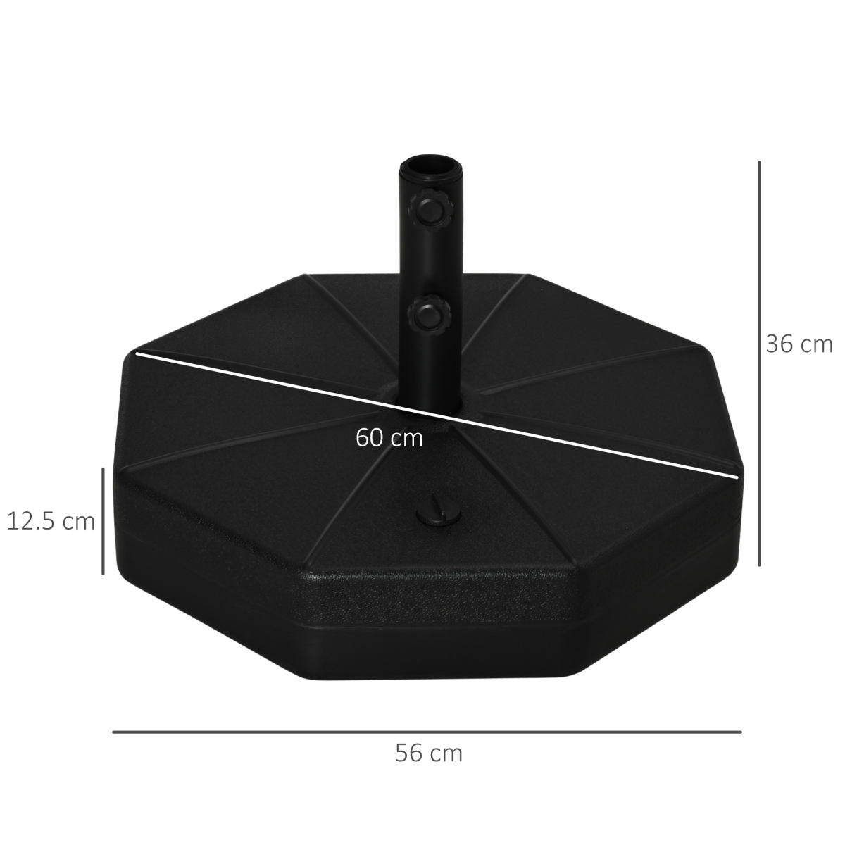 Garden Parasol Base Stand, Water or Sand Fillable, Up to 28kg Water or 40kg Sand, 38mm & 48mm Pole Holder, Black, Outsunny