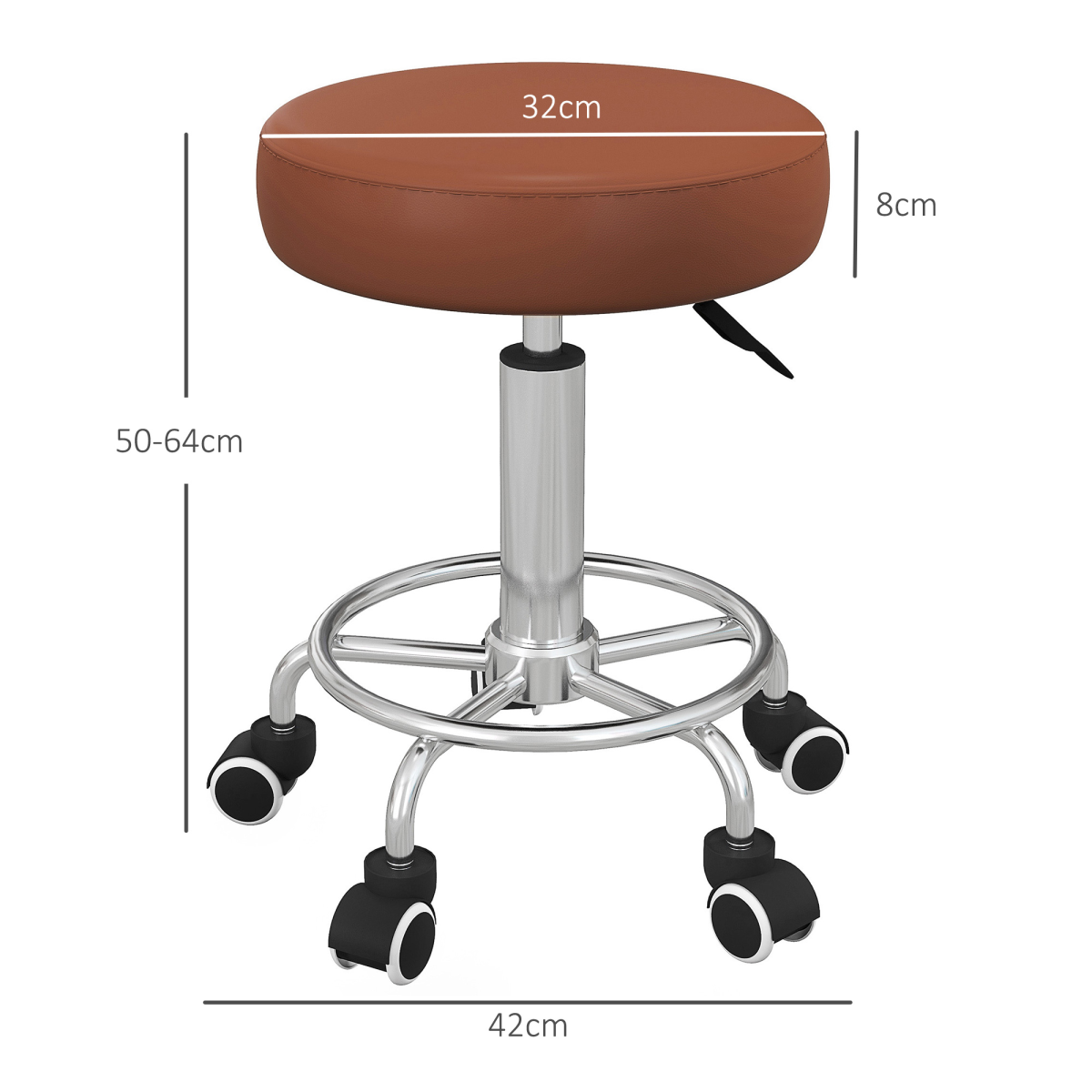 Vinsetto Adjustable Height PU Leather Salon Stool, Brown