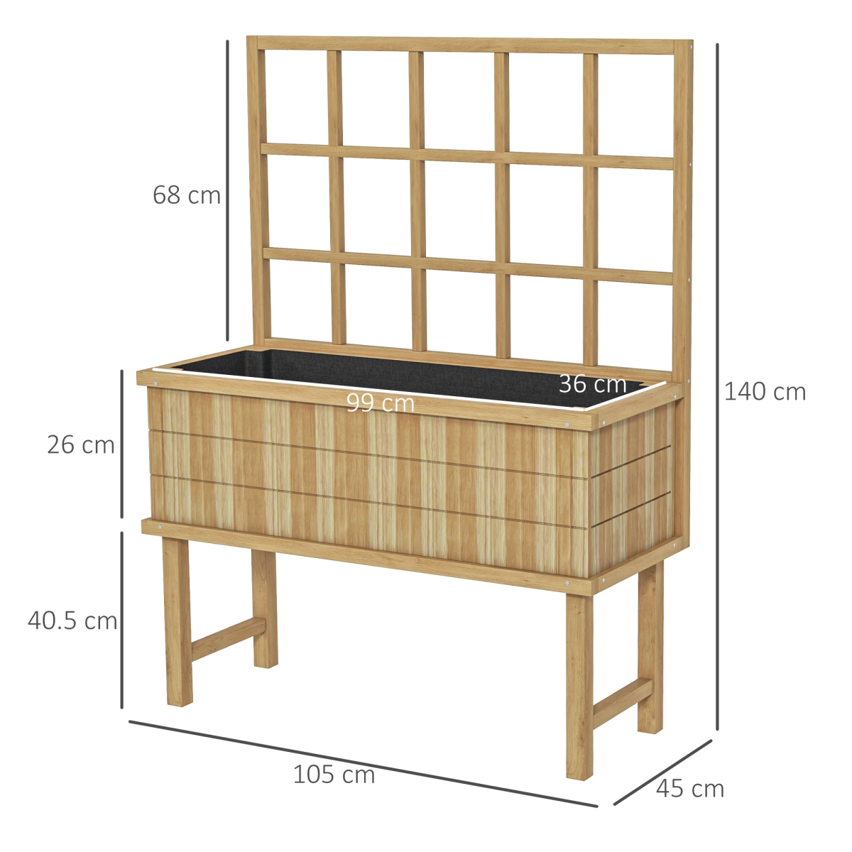 Outsunny Natural Wood Raised Planter Box with Trellis, Drain Holes, Elevated Garden Bed