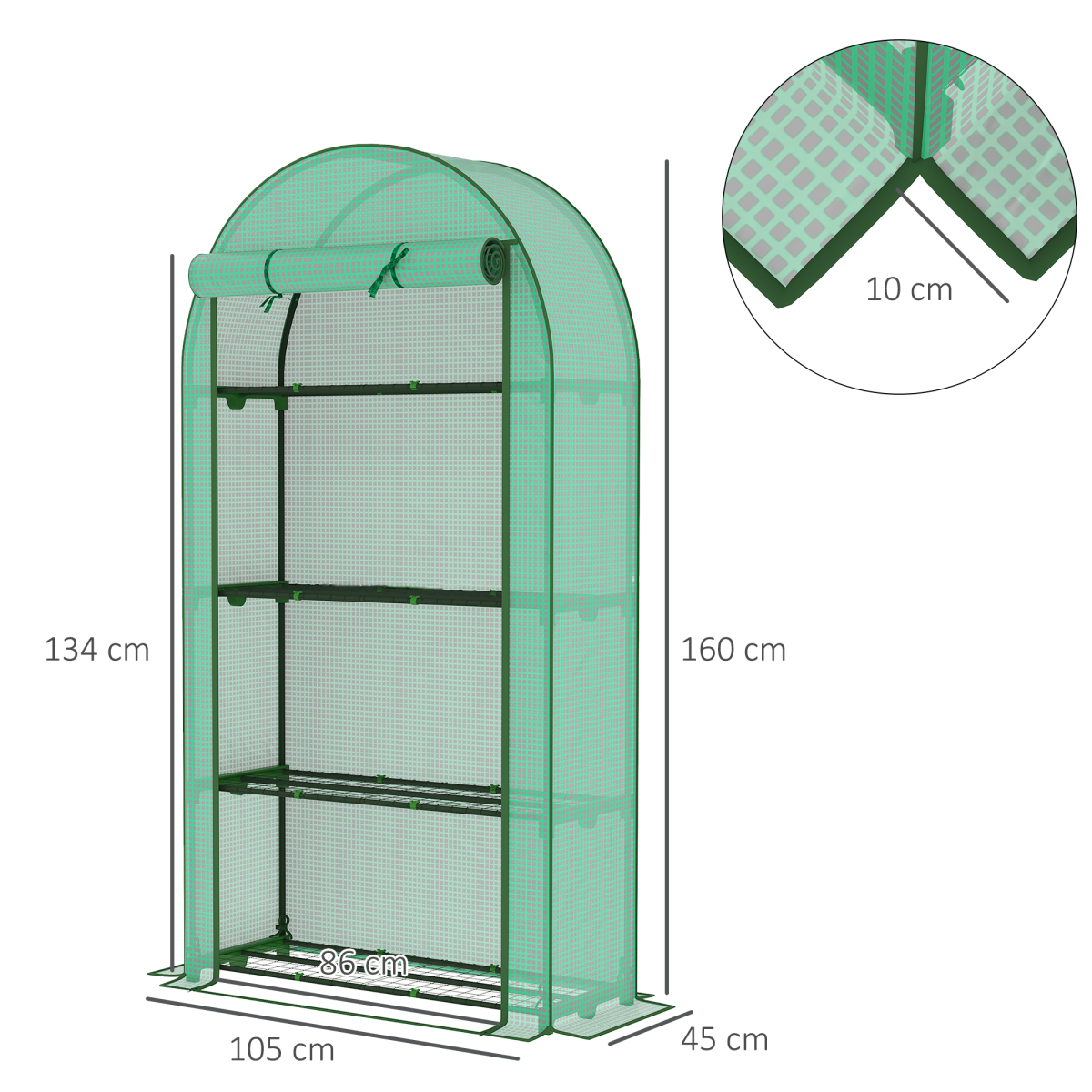 Outsunny 4 Tier Mini Greenhouse with Reinforced PE Cover, Roll-Up Zip Door, Green