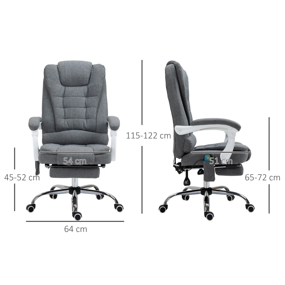 Vinsetto Heated Massage High Back Reclining Office Chair, Grey