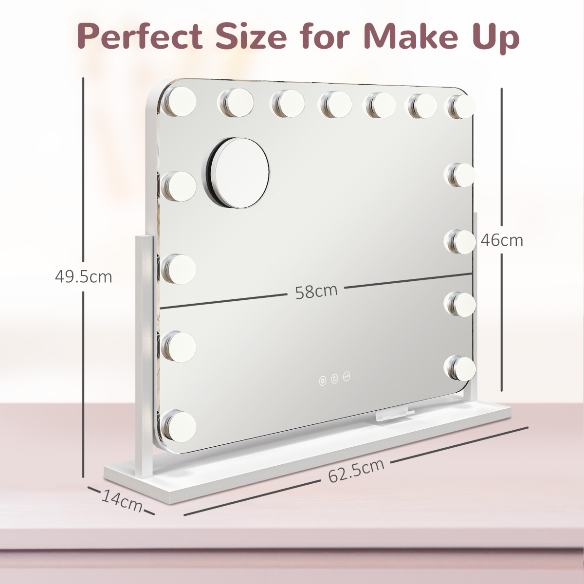 HOMCOM Hollywood Dimmable LED Makeup Mirror with 10x Magnifier, USB Port