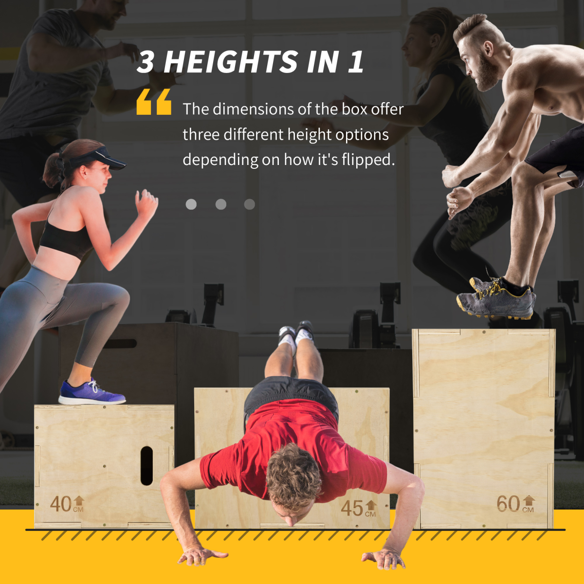 HOMCOM 3-in-1 Wooden Plyo Box for Home Gym, Natural Wood Finish