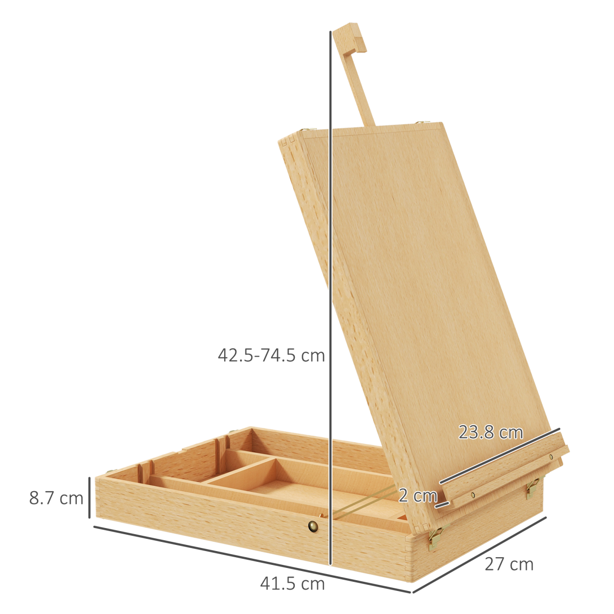 Vinsetto Wooden Table Easel Box with Carry Handle, Adjustable, Holds Canvases up to 61cm