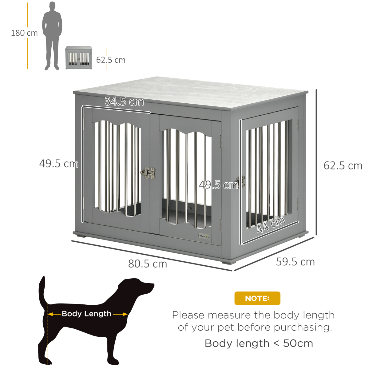 PawHut Wooden Dog Crate Furniture, 3-Door Side Table for Medium Dogs