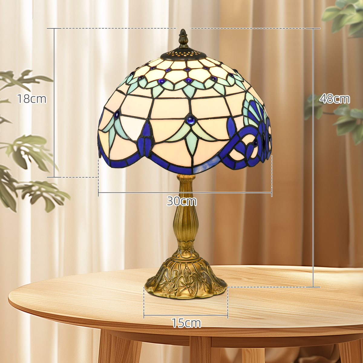 HOMCOM Stained Glass Table Lamp, Blue/White, E27 Bulb Not Included