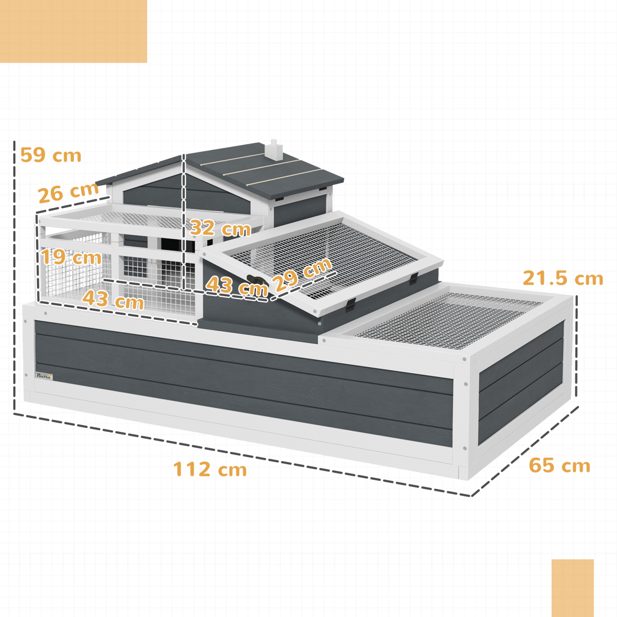 PawHut Wooden Tortoise House with Balcony, Tray & Openable Roof