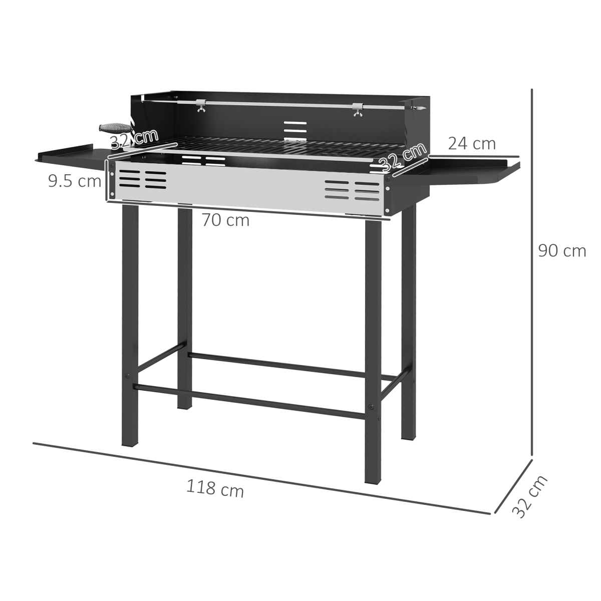 Outsunny Charcoal Rotisserie BBQ Grill with 3-Tier Grate & Foldable Shelves