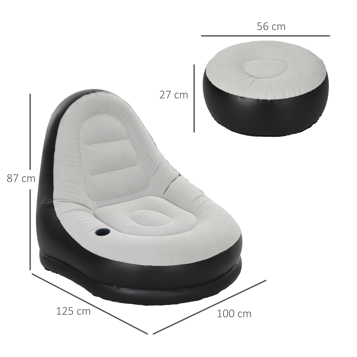 Outsunny Inflatable Sofa Chair and Foot Stool with Cup Holder, Grey