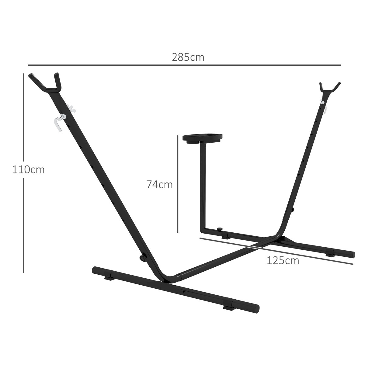 Outsunny Powder-Coated Steel Hammock Stand with Side Tray, Fits Hammocks up to 280 cm, Black