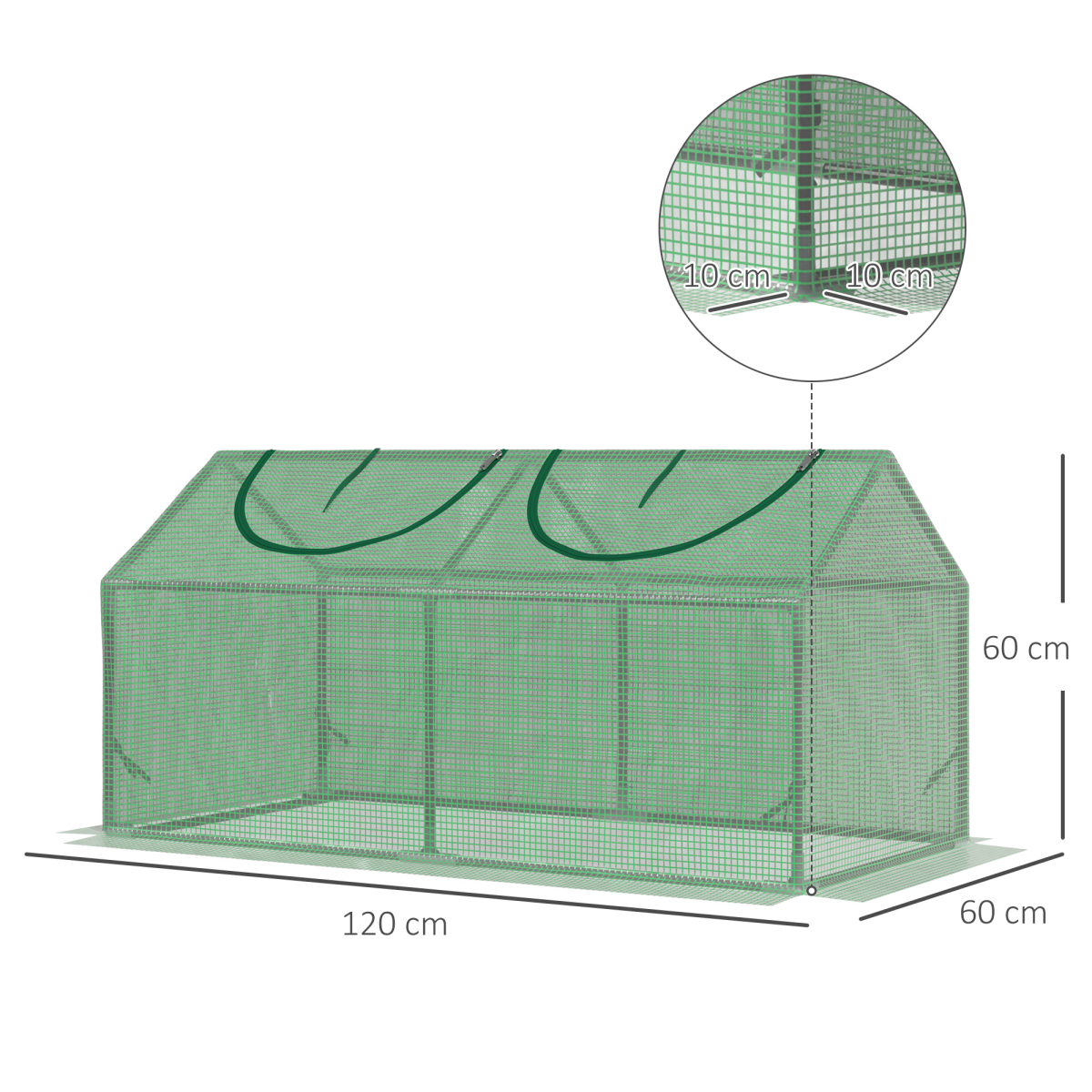 Outsunny Mini PE Greenhouse with Zip Windows, 119 x 60 x 60 cm, Bury-In Base