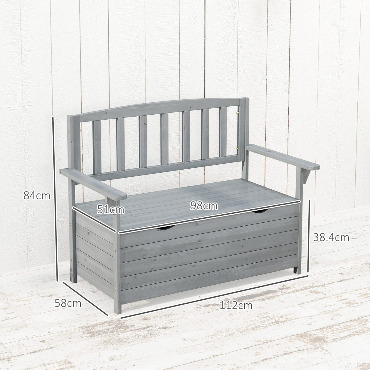 Outsunny 2-Seater Fir Wood Garden Storage Bench, Dark Grey