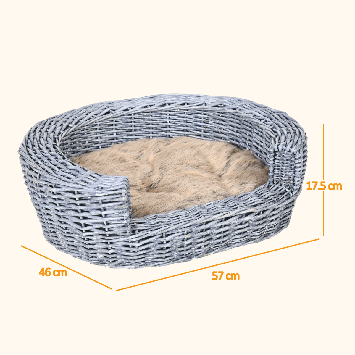 Elevated Wicker Willow Rattan Pet Basket Bed with Cushion for Cats and Dogs
