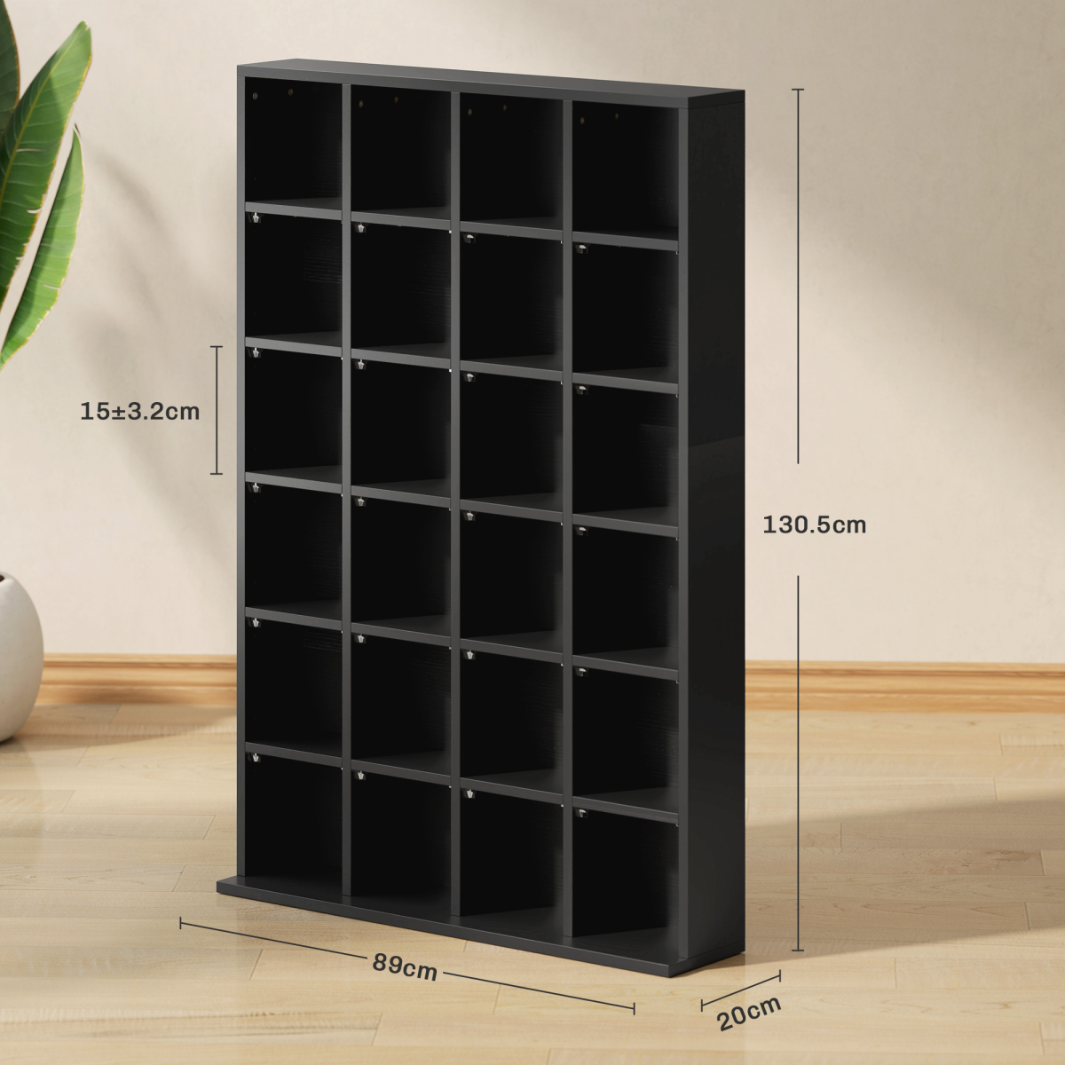 HOMCOM 24-Cube DVD CD Media Storage Rack with Adjustable Shelves, Black