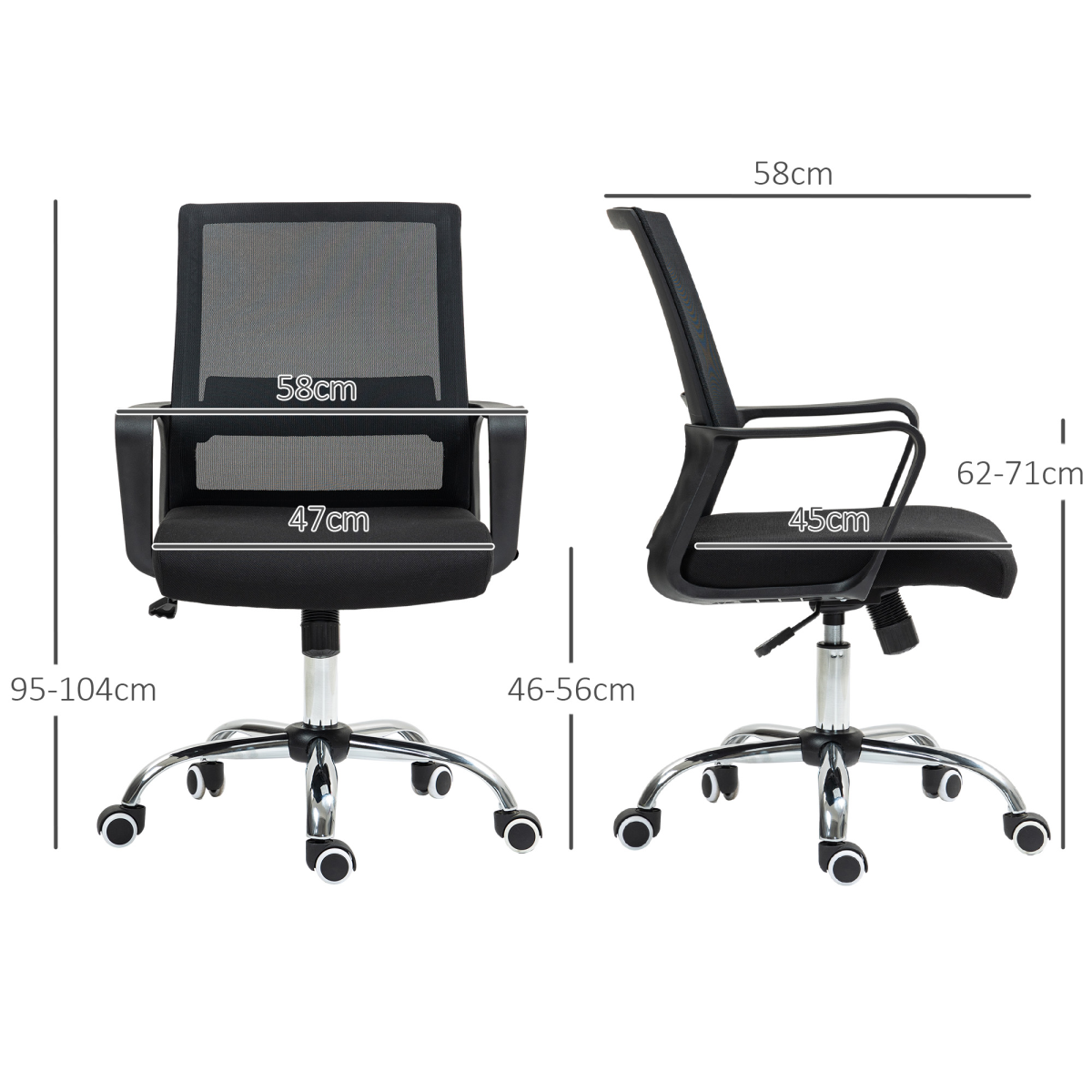 Vinsetto Mesh Office Chair with Swivel Seat, Adjustable Height, Black