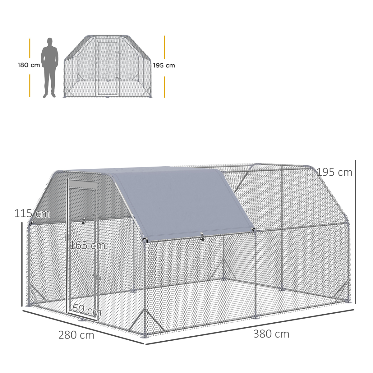 Chicken Run W/ Roof, Walk In Chicken Coop for 10-12 Chickens, Hen House