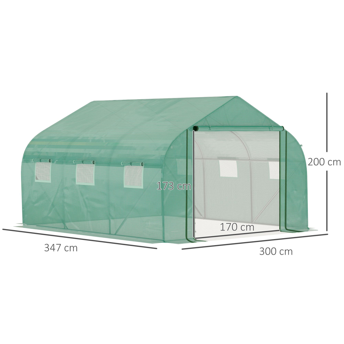 Outsunny Walk-In Greenhouse, Roll-Up Door, 6 Windows, 3.5 x 3 x 2m, Green