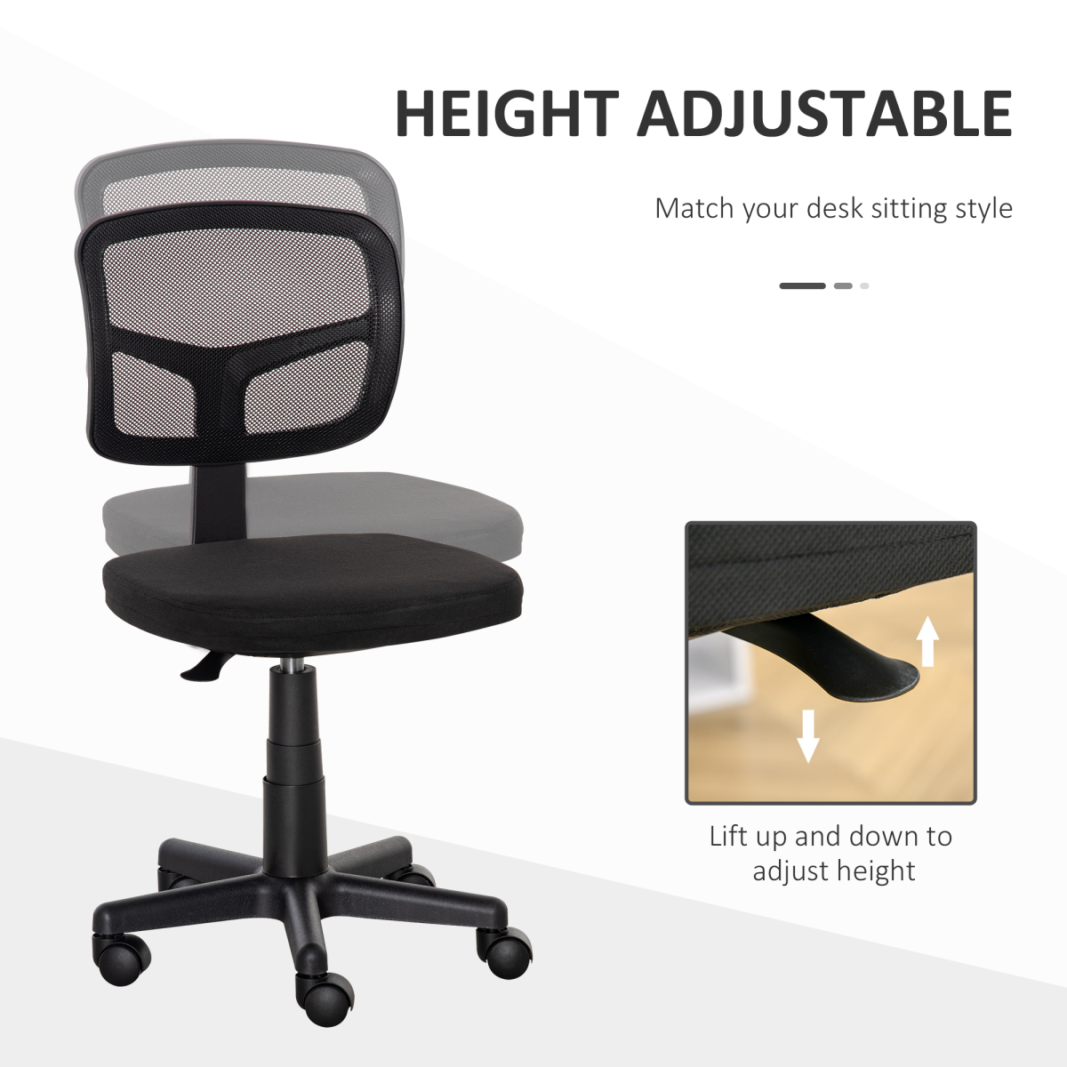 Vinsetto Ergonomic Armless Mesh Office Chair, Swivel Desk Chair