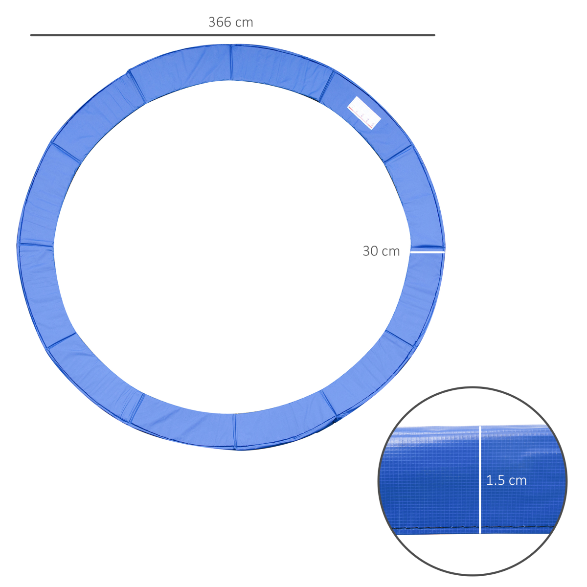 12ft Trampoline Safety Pad Replacement Blue, 366cm Round Pad, 30cm Wide