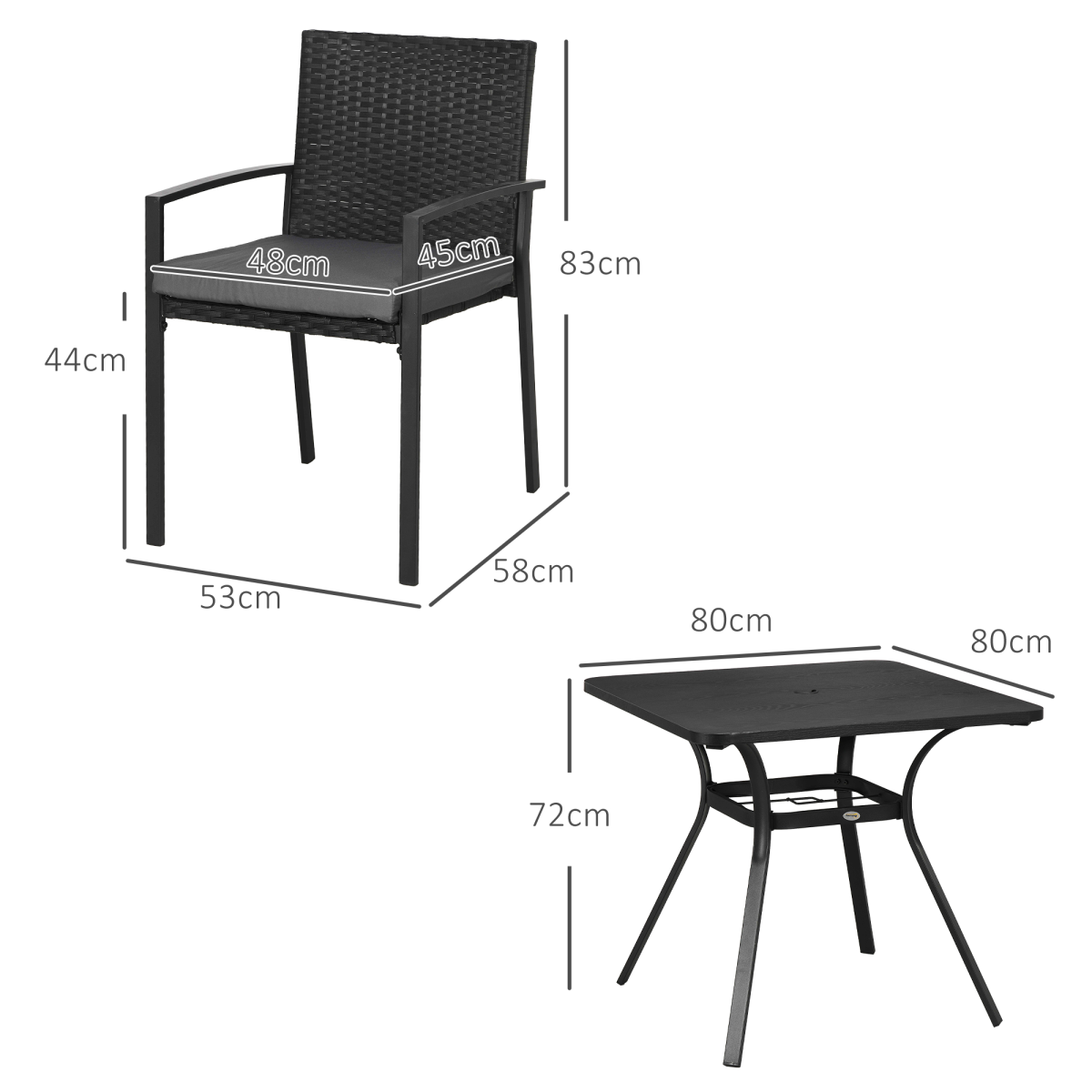 Outsunny 4-Seater Rattan Garden Dining Set with Umbrella Hole - Black
