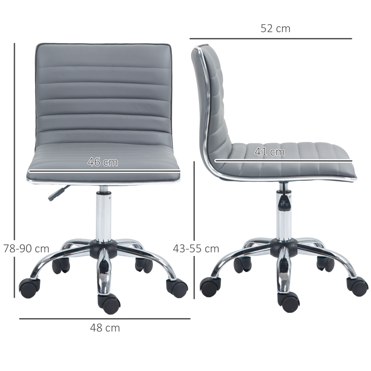 HOMCOM Armless Mid-Back Adjustable 360° Swivel Office Chair, Light Grey