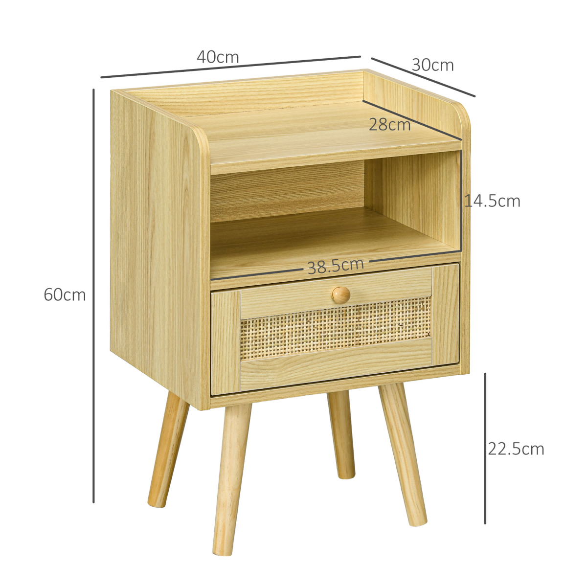 HOMCOM Set of 2 Boho Bedside Tables with Drawer and Shelf