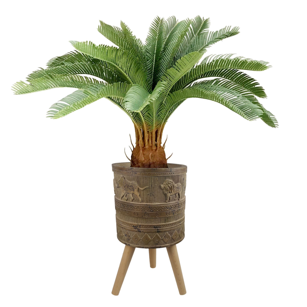 Leaf Large Jungle Planter with Legs, Embossed Lion Elephant, 55cm x 29cm, Fibreglass Composite