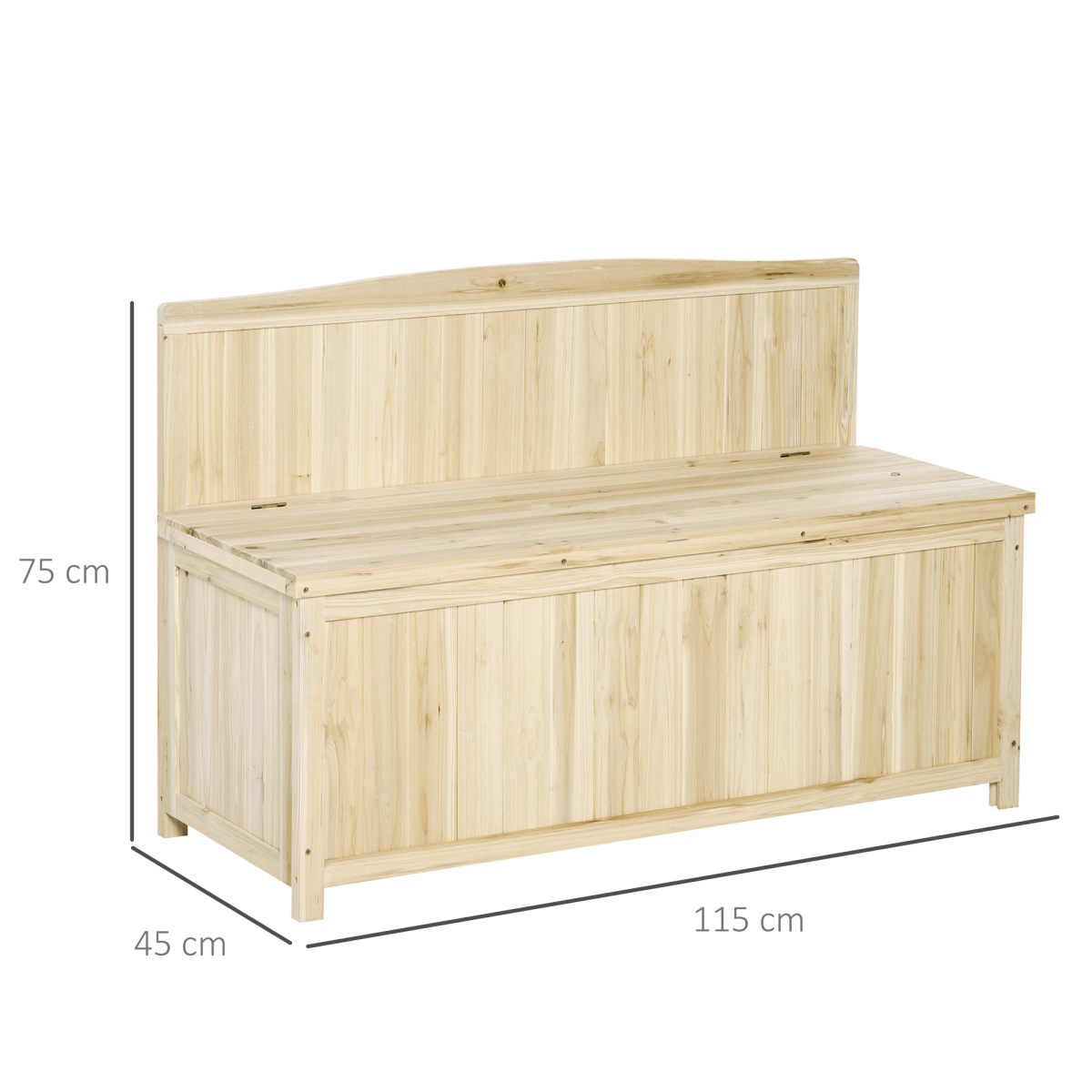 Outsunny Wooden Garden Storage Bench, Ergonomic Outdoor Seating for 2 People, 250kg Max Load, Fir Wood with Varnished Finish