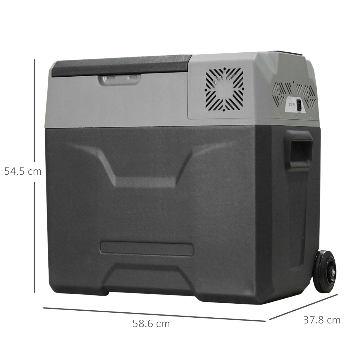 Portable Car Refrigerator 50L, 12/24V Fridge Freezer, Adjustable to -20°C, Touch Control Panel, USB Charging, Wheels