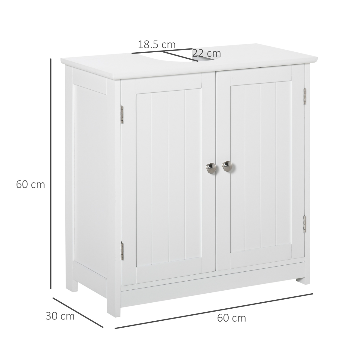 60x60cm White Under-Sink Storage Cabinet with Adjustable Shelf