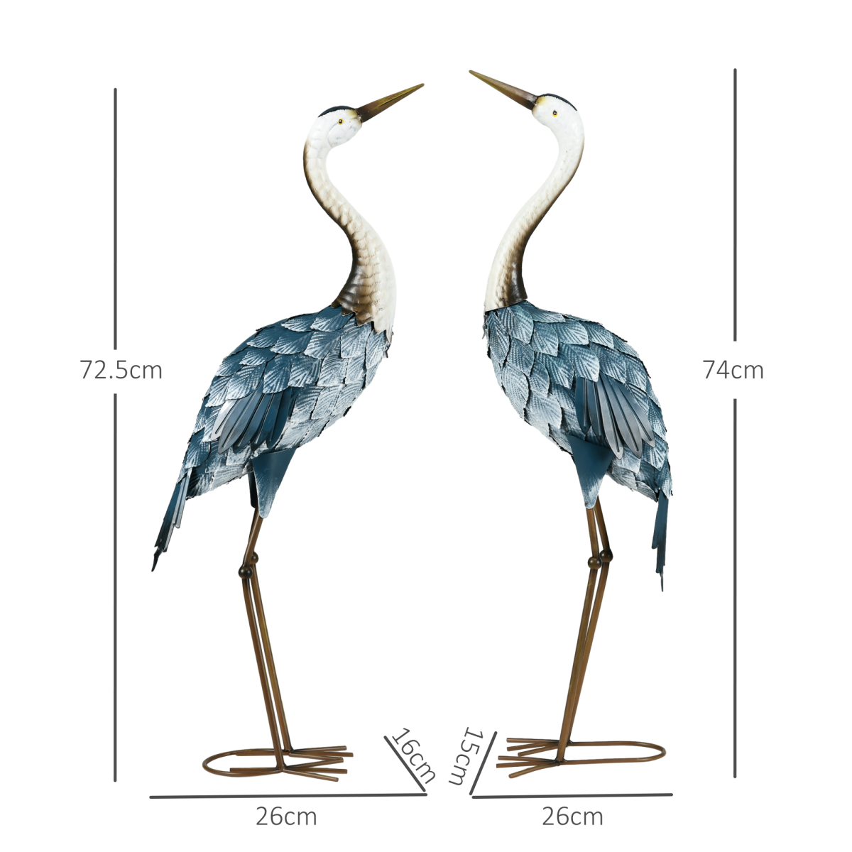 Outsunny 2-Piece Steel Crane Garden Statue Set, Blue/White/Grey