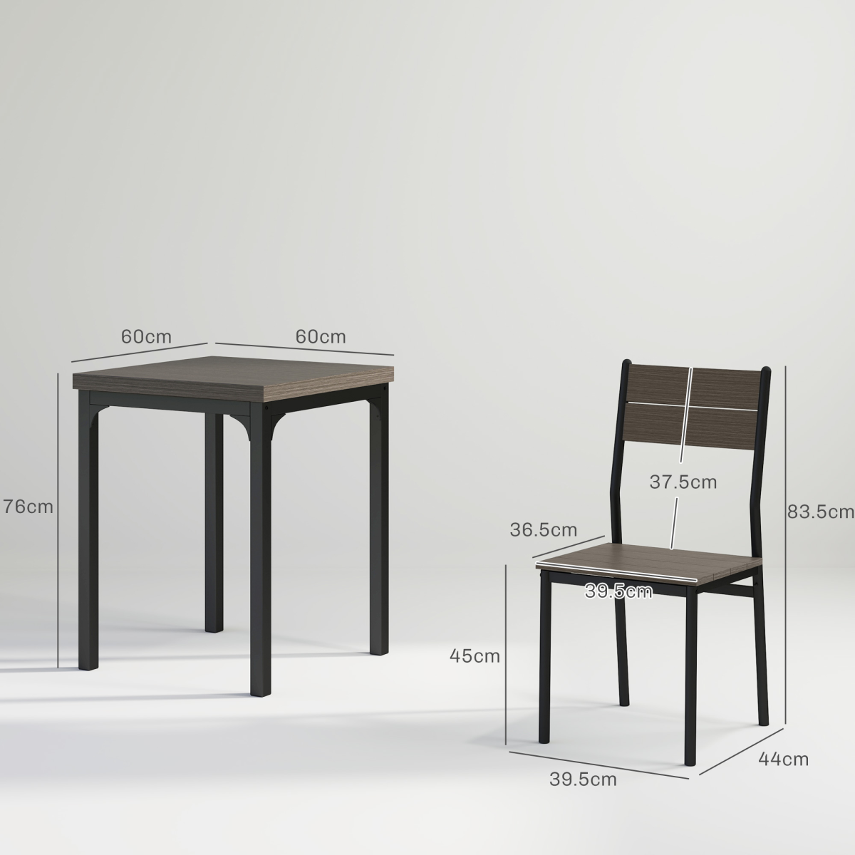 HOMCOM Compact Dining Table and 2 Chairs Set, Grey Wood Grain