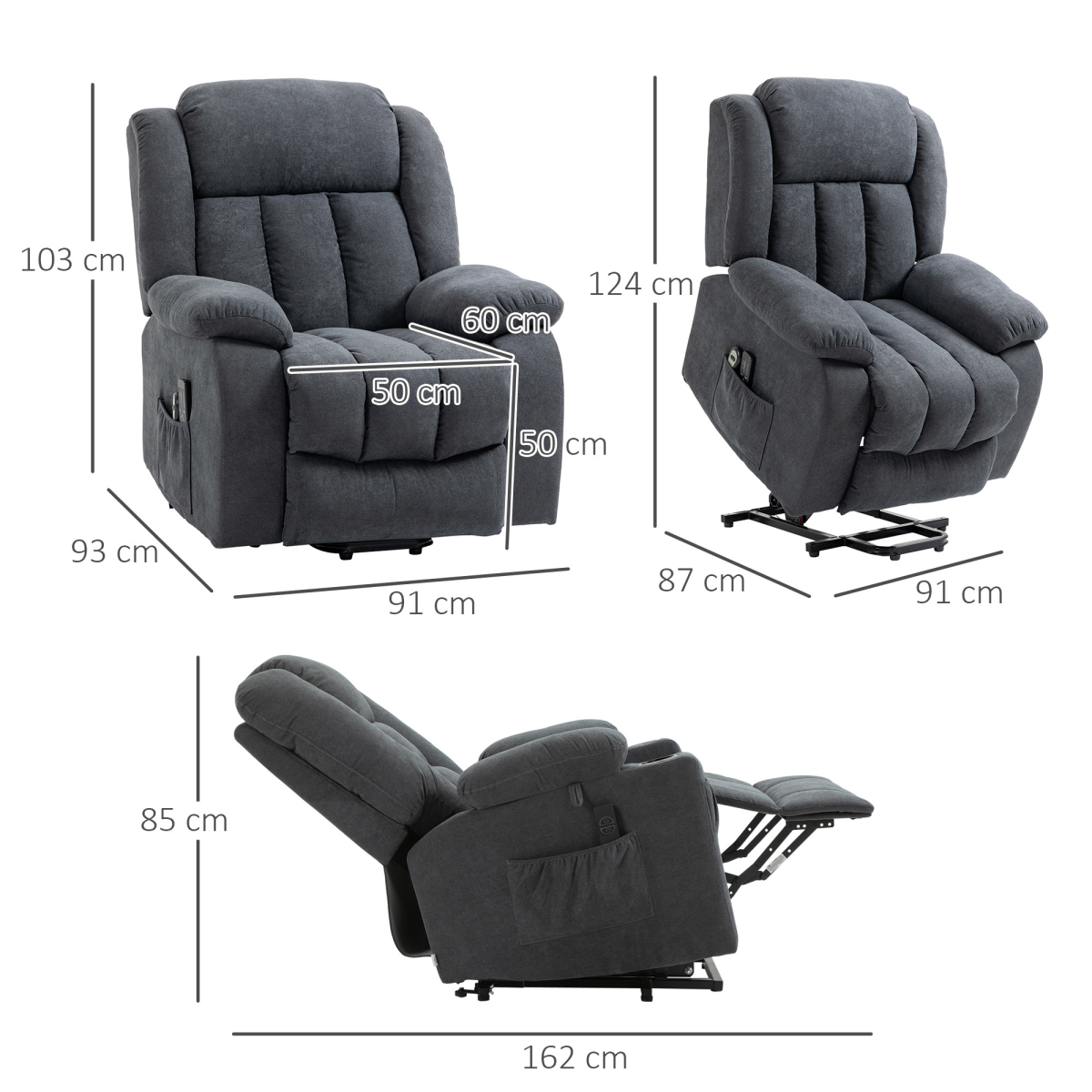 HOMCOM Heavy Duty Lift Recliner Chair with Massage, Dark Grey
