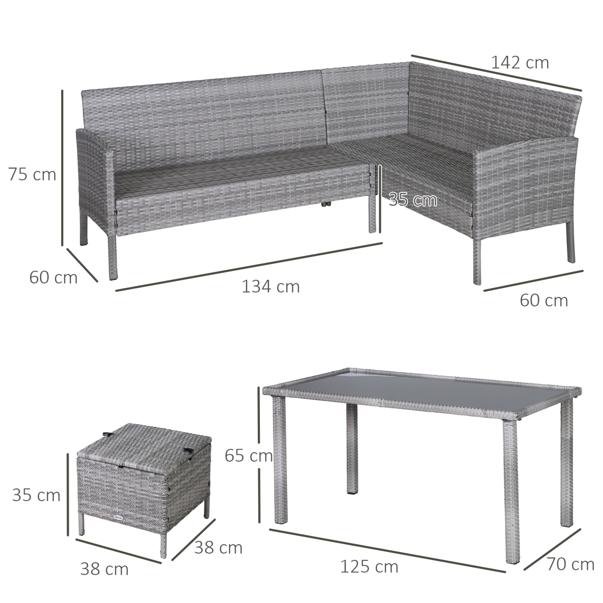 Outsunny 5-Piece Rattan Wicker Outdoor Patio Dining and Lounge Set with Table, Stools and Chaise Lounges