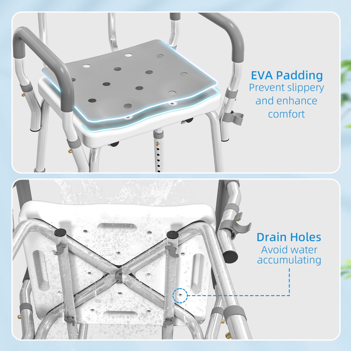 HOMCOM Adjustable Padded Bath Stool with Arms and Back