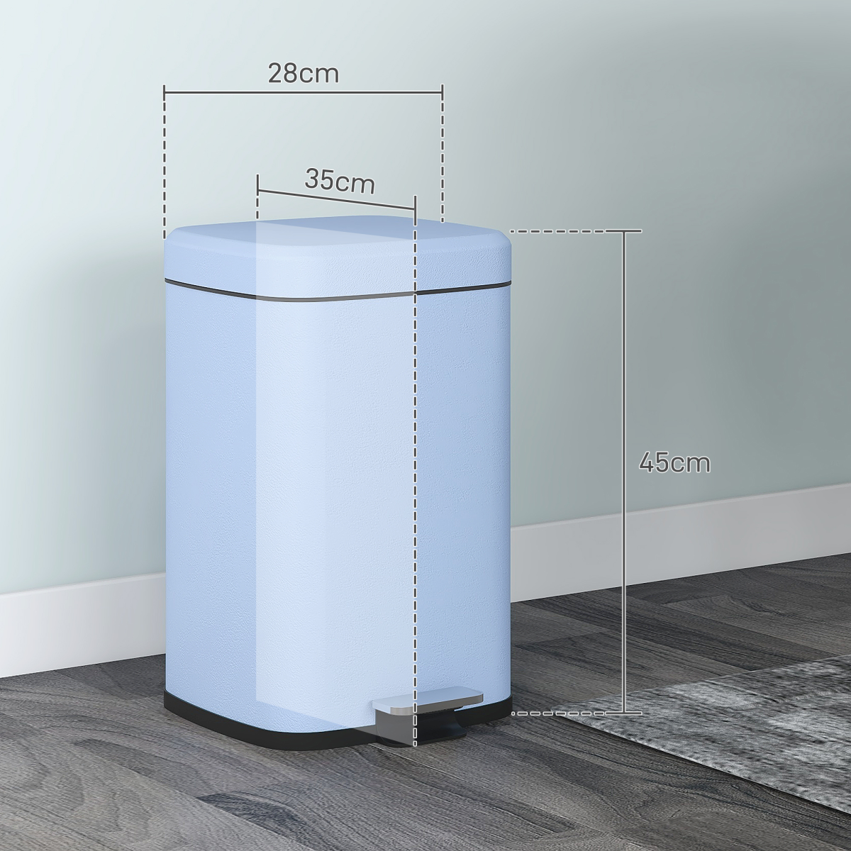 PawHut 20L Metal Kitchen Pedal Bin with Soft-Close Lid, Light Blue