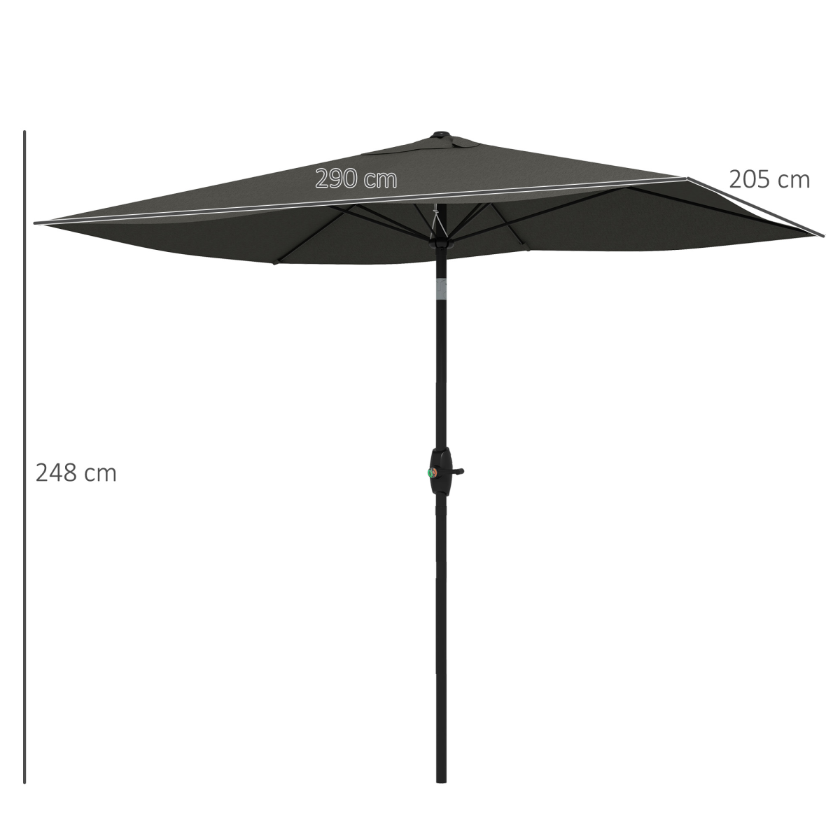 Outsunny 2 x 3m Rectangular Garden Parasol with Crank, Adjustable Angle, Dark Grey