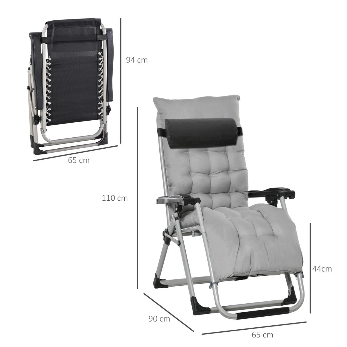 Outsunny 2-Piece Reclining Zero Gravity Folding Lounge Chair, Light Grey