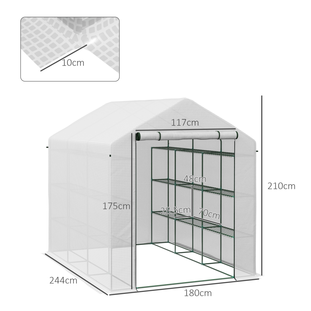 Outsunny Walk-In Garden Greenhouse with 3-Tier Shelves, Roll-Up Door