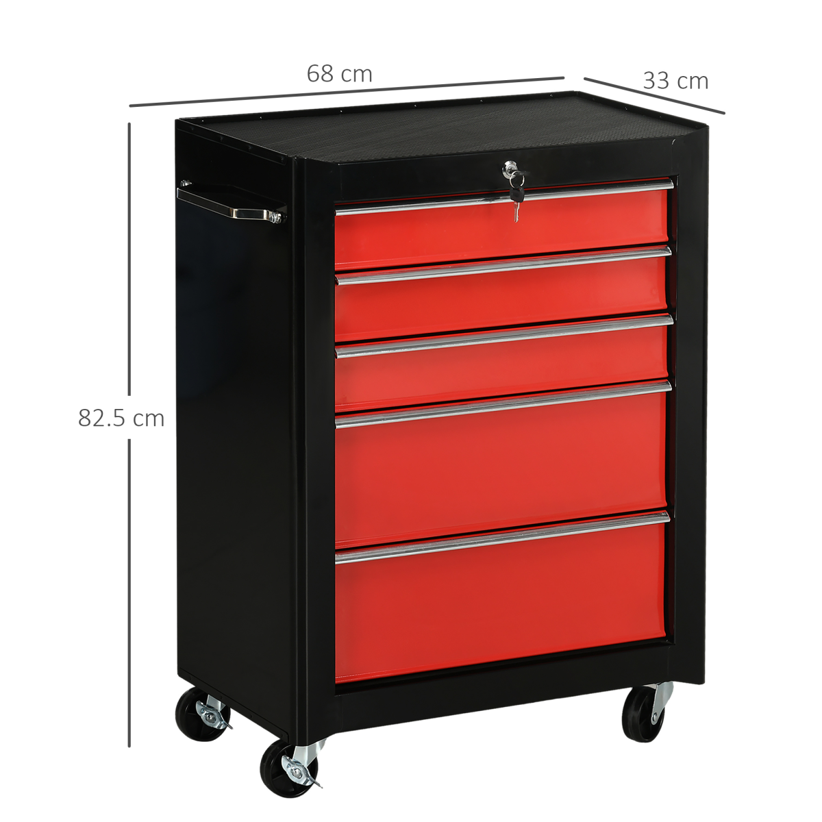 HOMCOM Lockable Steel Tool Storage Cabinet with 5 Drawers and Wheels