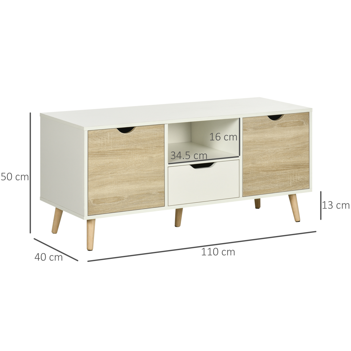 Modern TV Unit Cabinet Stand for TVs up to 50in with Open Shelf, Drawer and 2 Cupboards