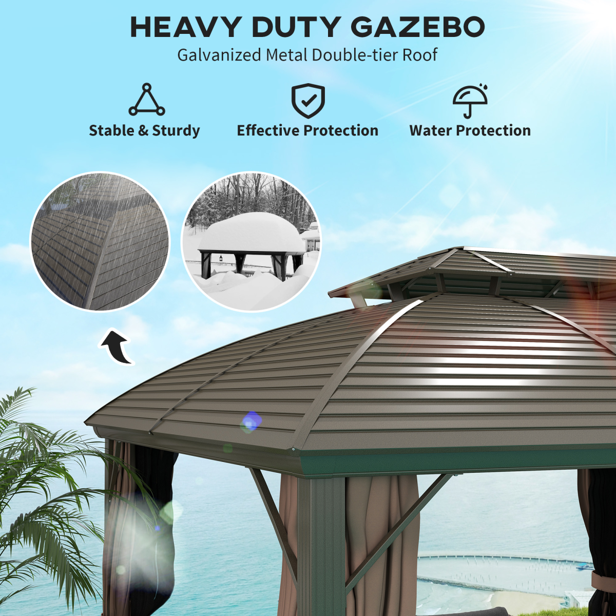 Outsunny 3.65 x 3m Aluminium Outdoor Gazebo with Hardtop Double Roof