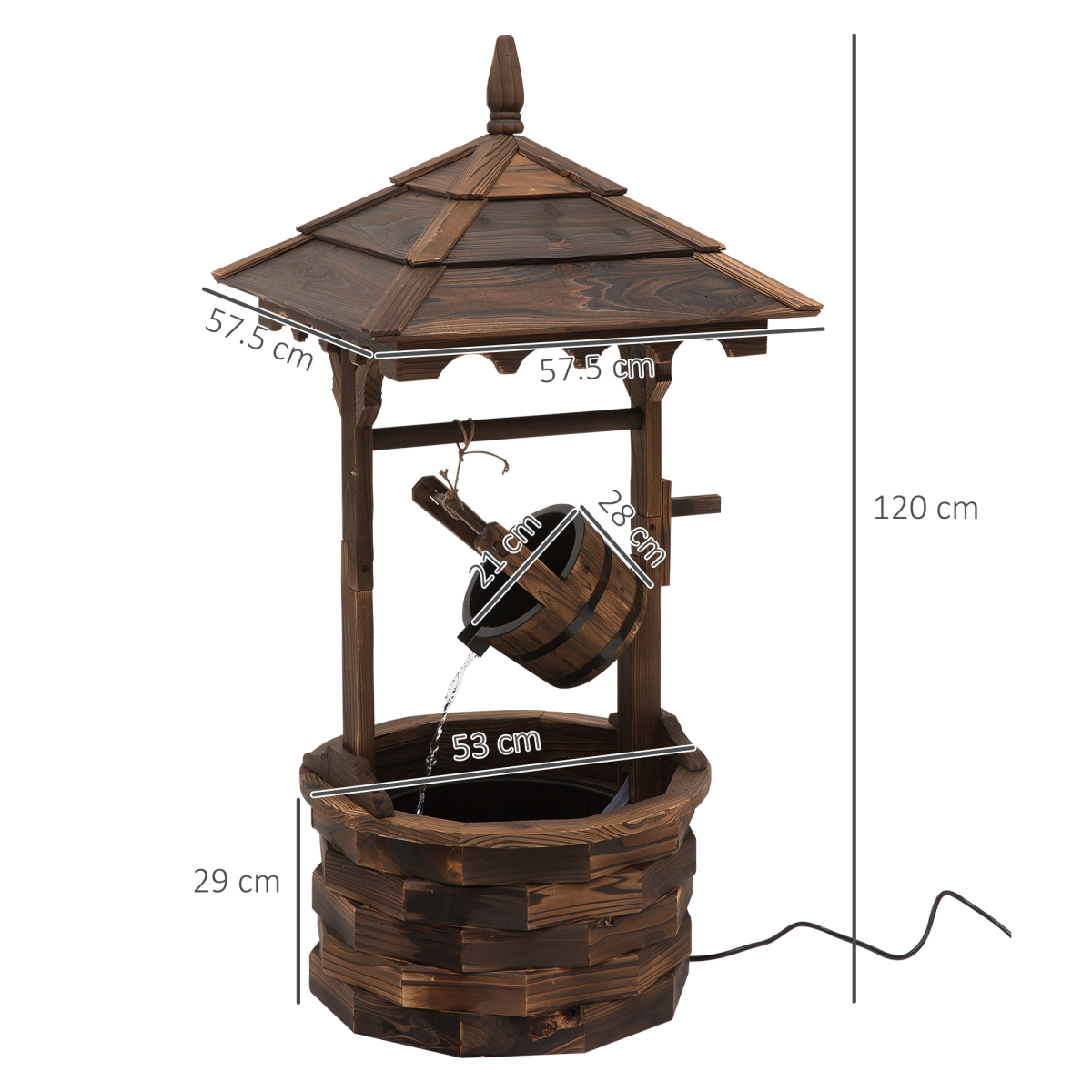 Outsunny Fir Wood Outdoor Wishing Well Garden Fountain with Pump
