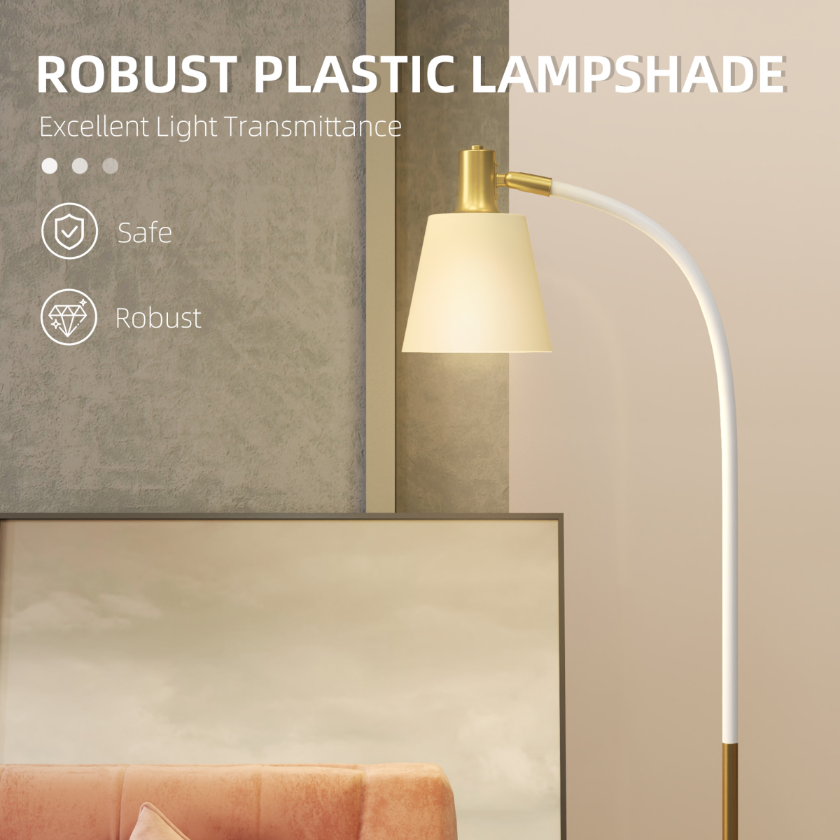 HOMCOM Adjustable Height Spotlight Floor Reading Lamp, White and Gold